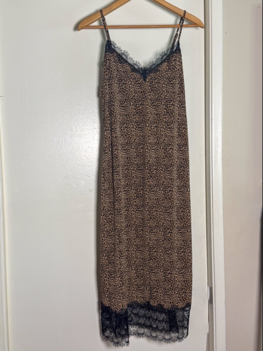 Michael Kors Leopard Lace Trim Slip Dress M